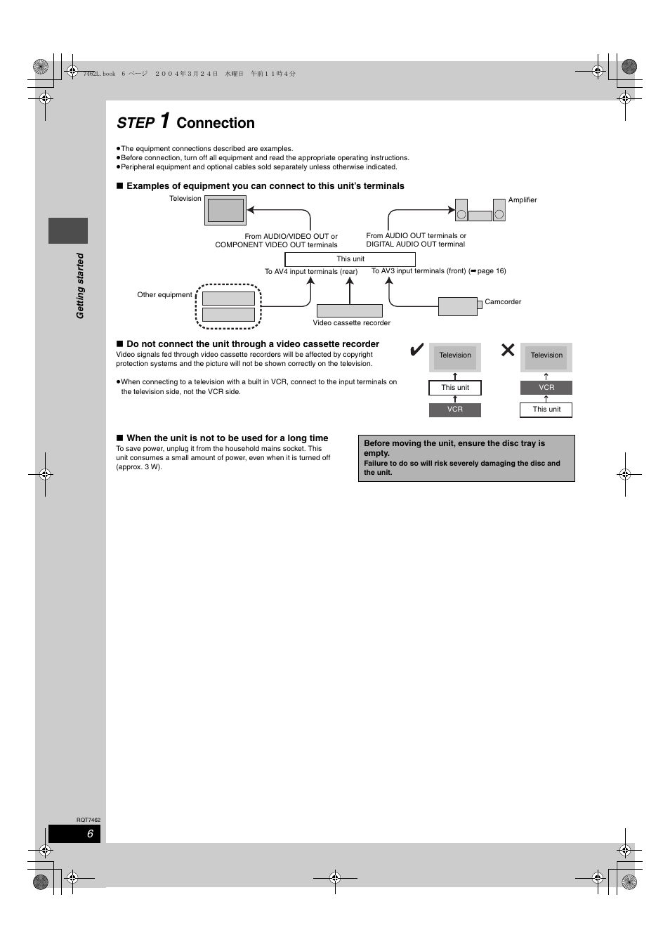 Step, Connection | Panasonic DMR-E85H User Manual | Page 6 / 52