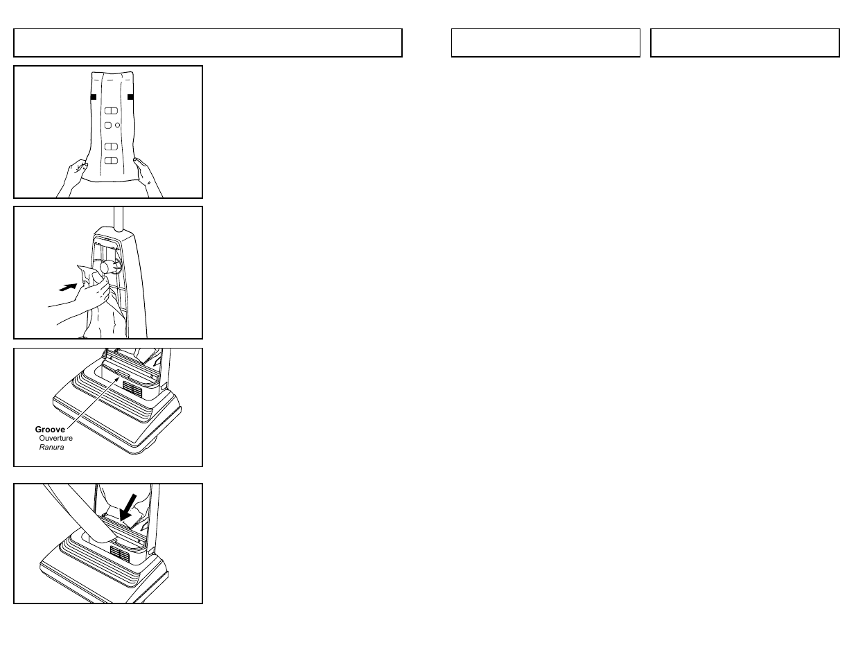 Utilisation des accessoires, Uso de herramientas, Changing dust bag | Panasonic MC-UG583 User Manual | Page 23 / 48