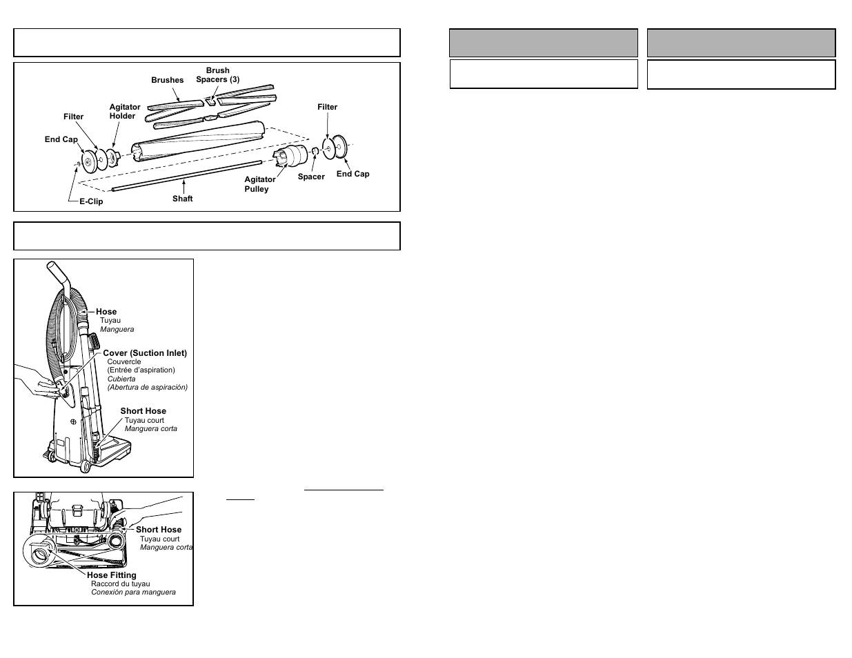 Agitator assembly, Removing clogs, Montaje assemblage | Panasonic MC-UG583 User Manual | Page 36 / 48