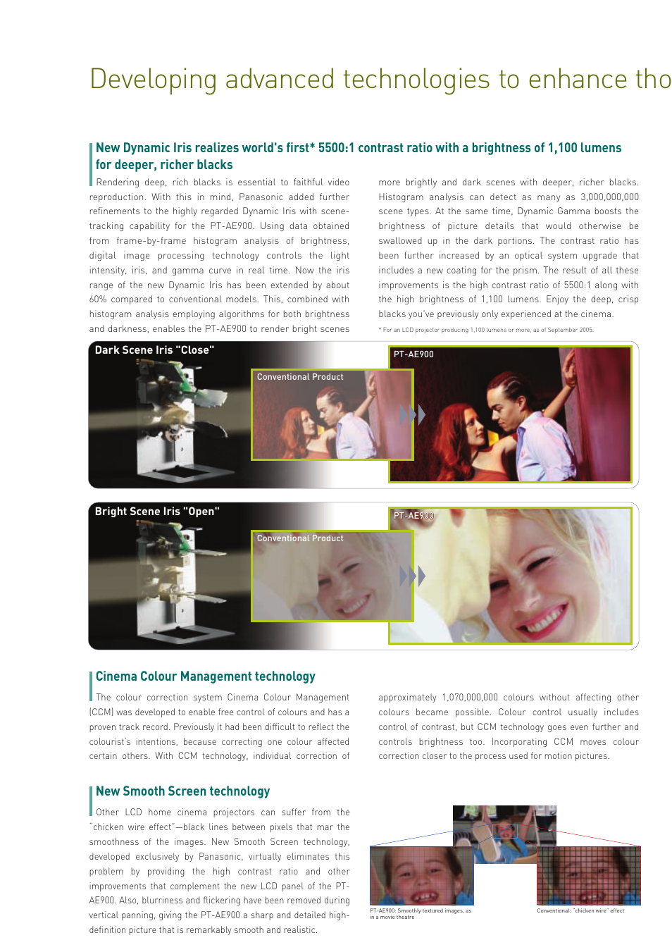 Developing advanced technologies to enhance tho, Cinema colour management technology | Panasonic PT-AE900E User Manual | Page 4 / 10