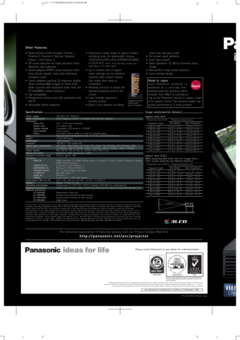 Pt- ae4000 e | Panasonic PT-AE4000E User Manual | Page 6 / 6