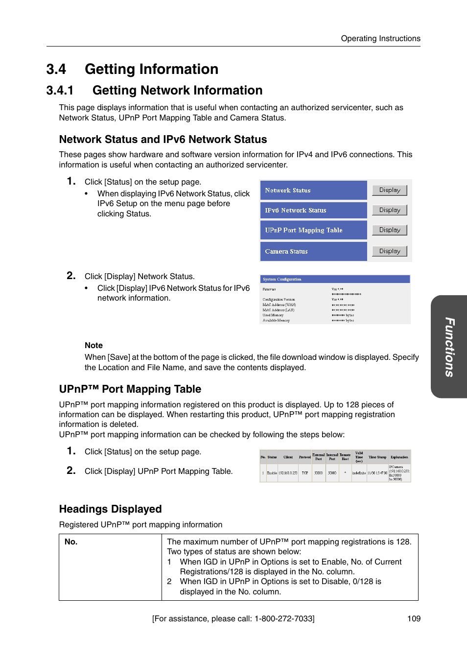 4 getting information, 1 getting network information, E 109 | Age 109, Functio n s | Panasonic BB-HGW700A User Manual | Page 109 / 152