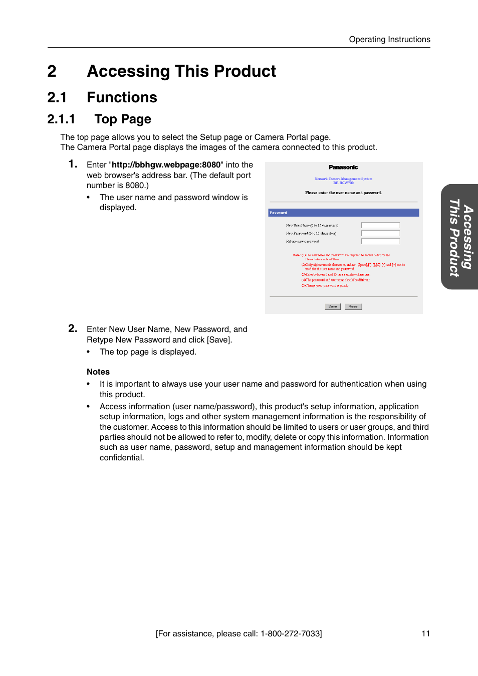 2 accessing this product, 1 functions, 2accessing this product | Ac cessi ng thi s pr odu c t, 1 top page | Panasonic BB-HGW700A User Manual | Page 11 / 152