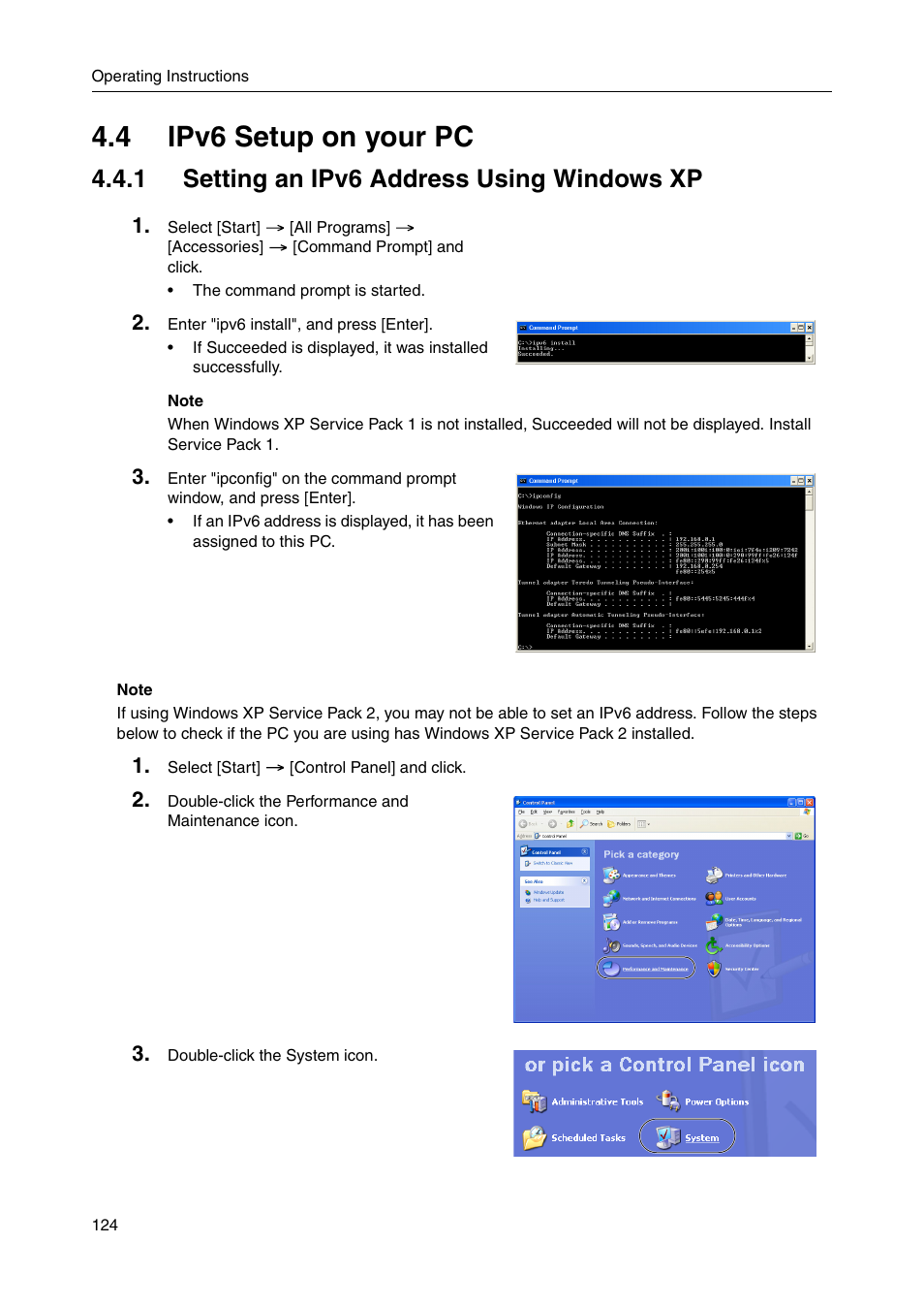 4 ipv6 setup on your pc, 1 setting an ipv6 address using windows xp | Panasonic BB-HGW700A User Manual | Page 124 / 152