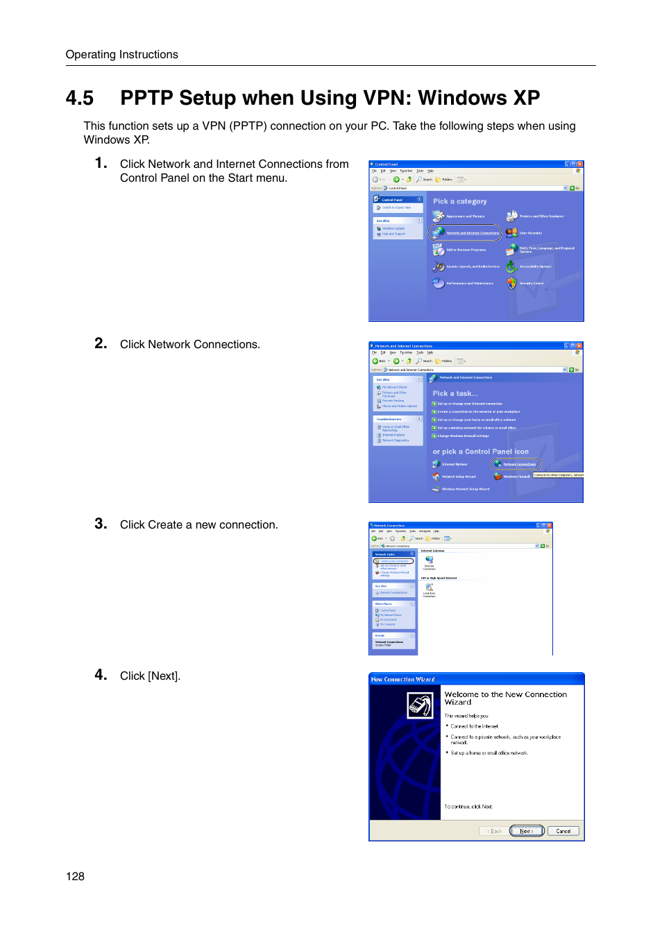 5 pptp setup when using vpn: windows xp | Panasonic BB-HGW700A User Manual | Page 128 / 152