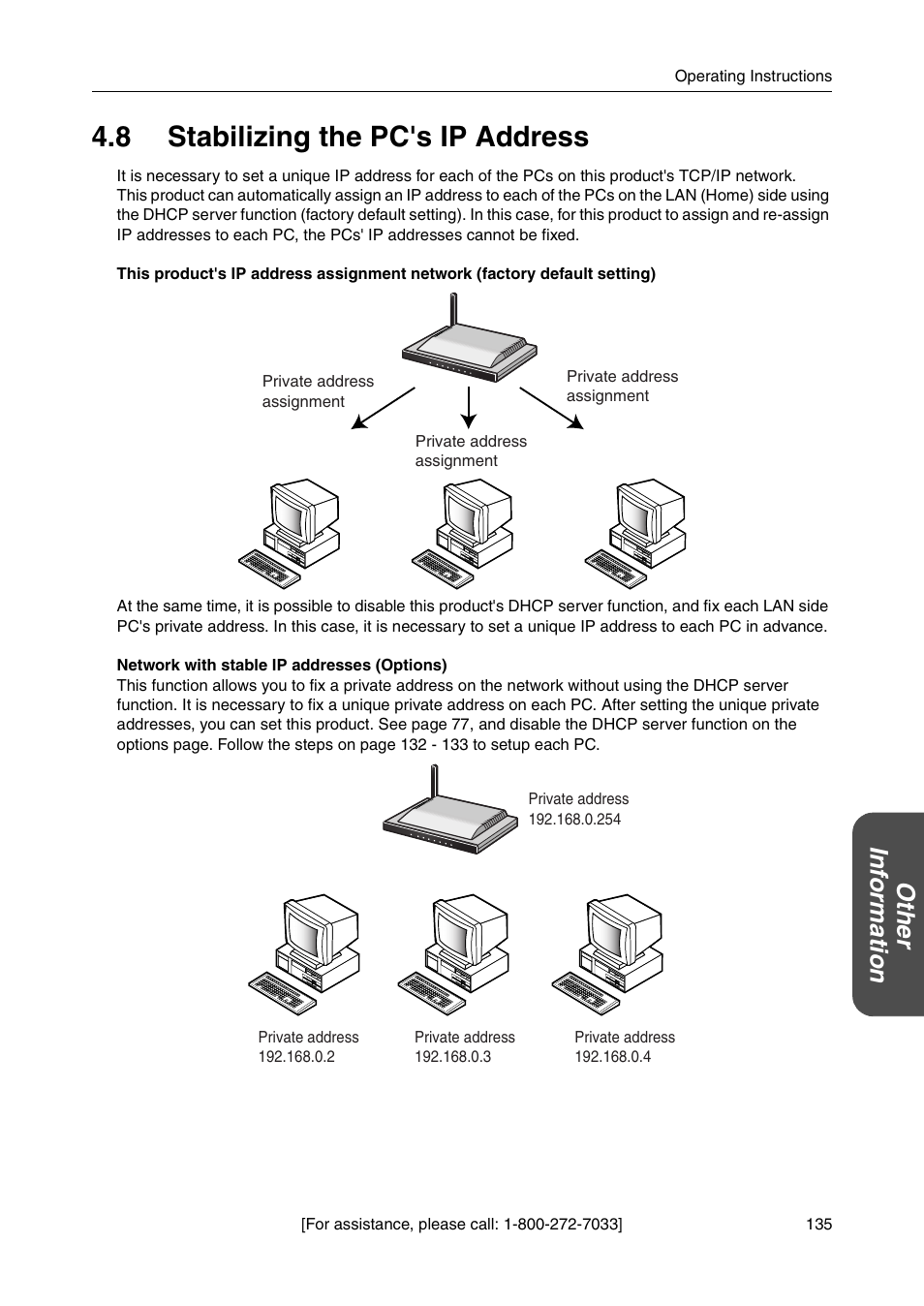 8 stabilizing the pc's ip address, Ot he r inf o rm a tion | Panasonic BB-HGW700A User Manual | Page 135 / 152