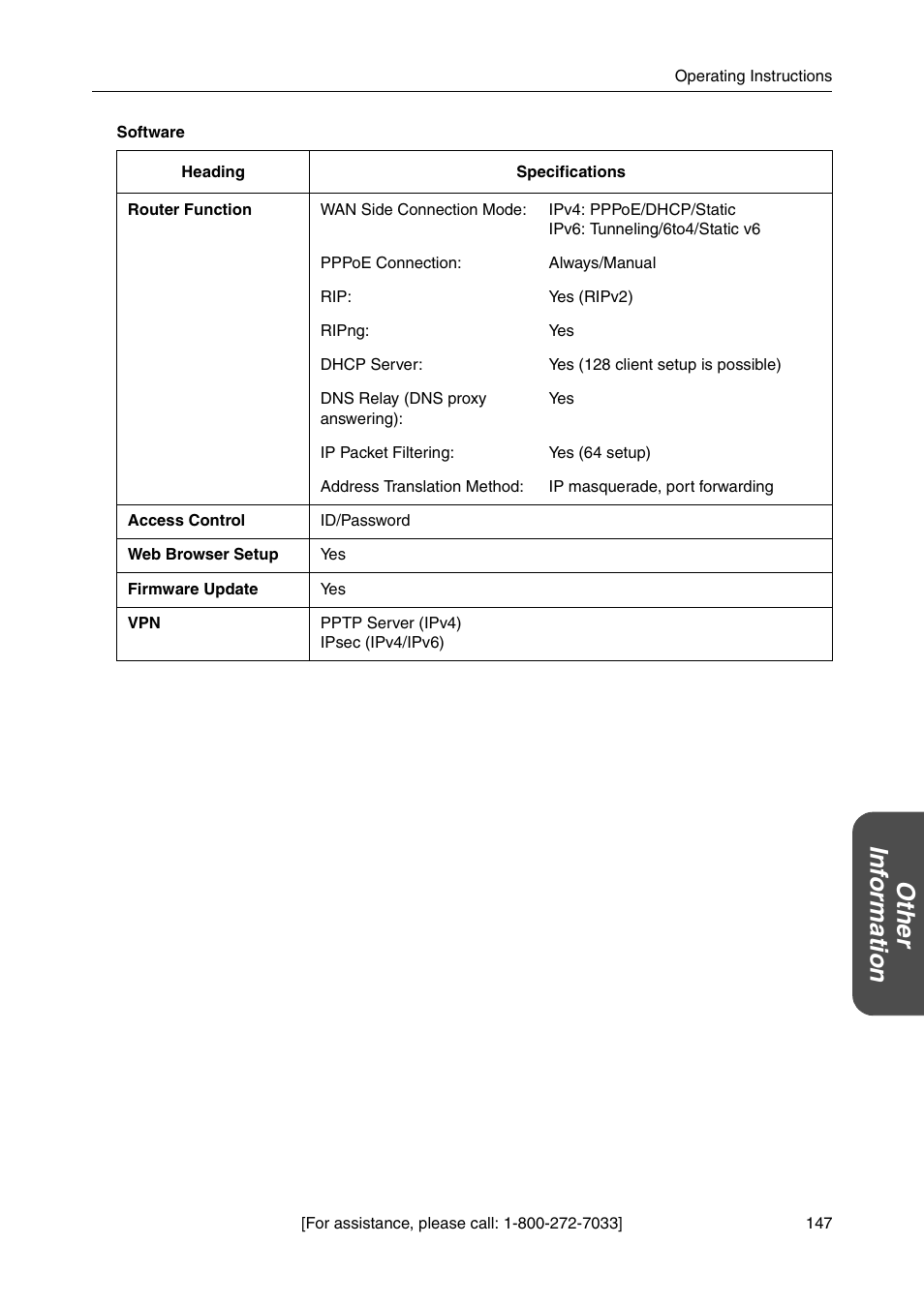 Ot he r inf o rm a tion | Panasonic BB-HGW700A User Manual | Page 147 / 152