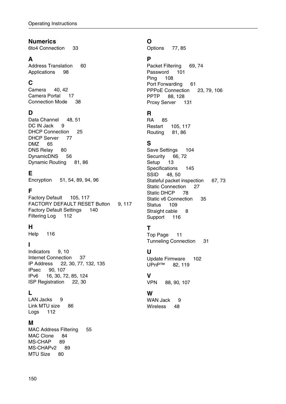 Numerics | Panasonic BB-HGW700A User Manual | Page 150 / 152