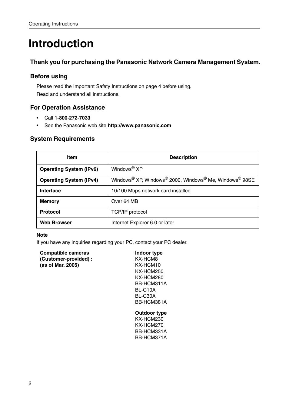 Introduction, For operation assistance, System requirements | Panasonic BB-HGW700A User Manual | Page 2 / 152