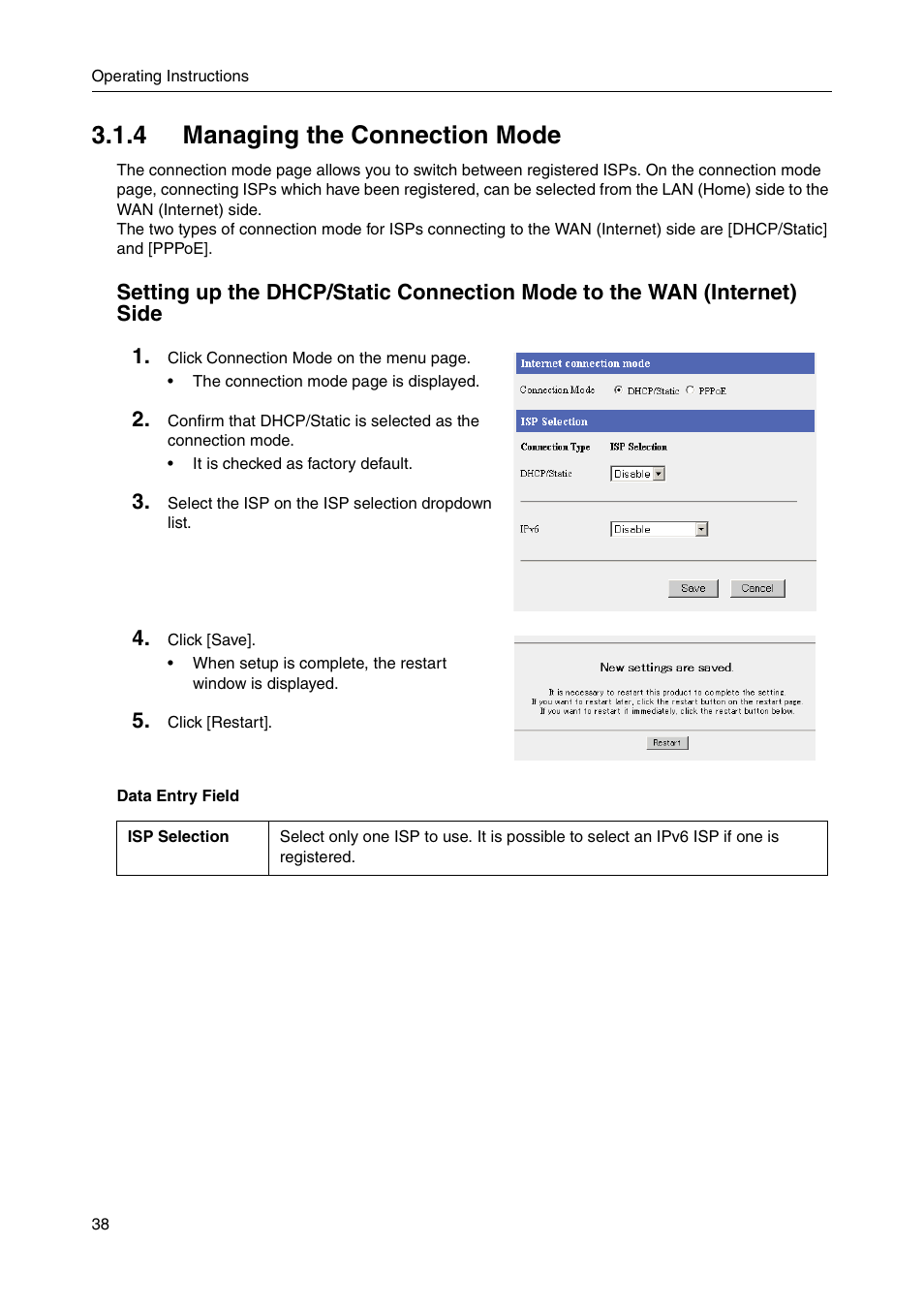 4 managing the connection mode, Ge 38 | Panasonic BB-HGW700A User Manual | Page 38 / 152