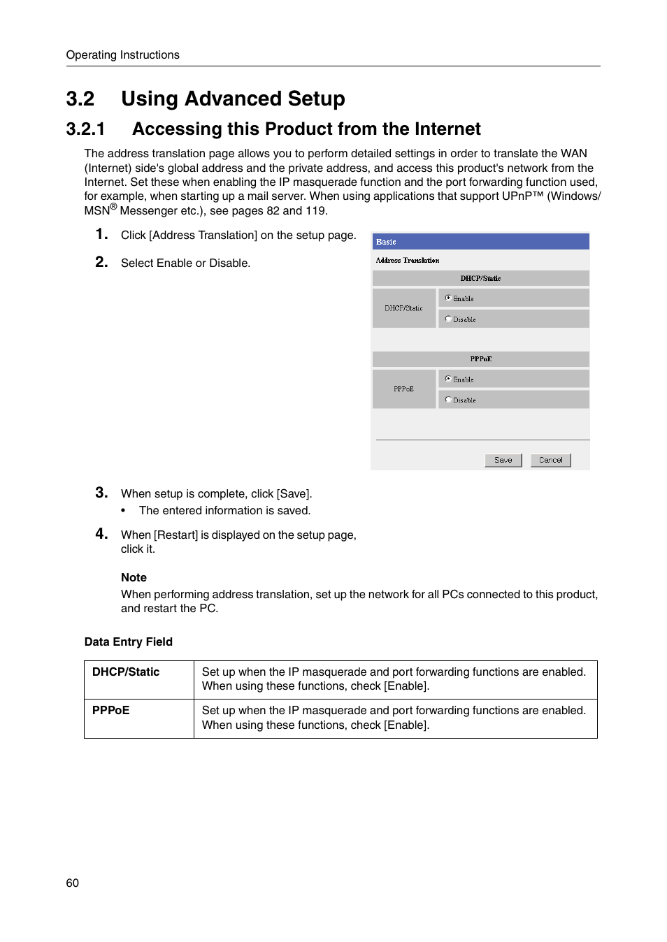 2 using advanced setup, 1 accessing this product from the internet | Panasonic BB-HGW700A User Manual | Page 60 / 152