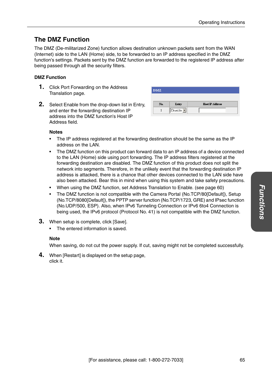 Functio n s, The dmz function | Panasonic BB-HGW700A User Manual | Page 65 / 152