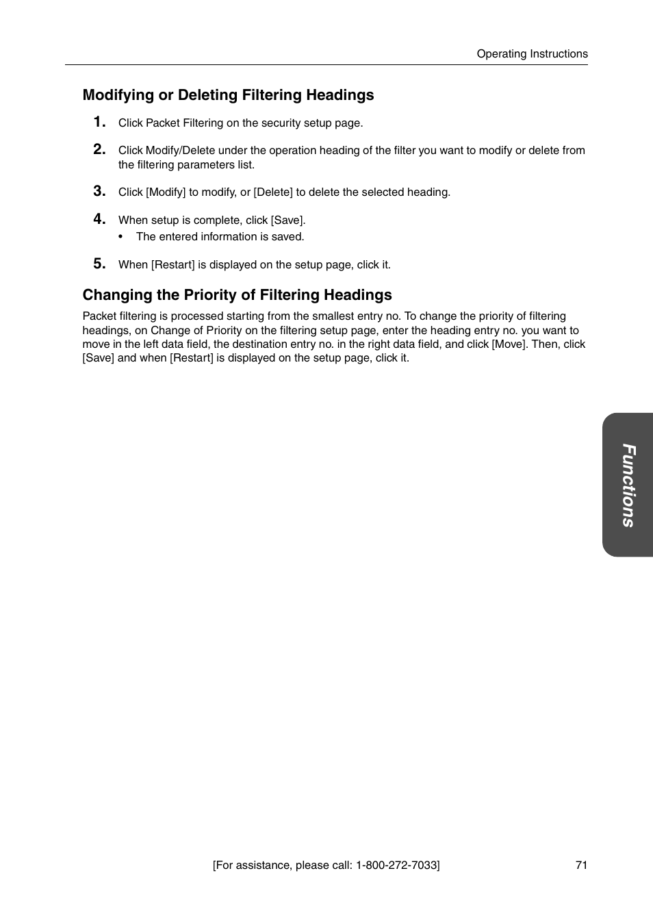 Functio n s | Panasonic BB-HGW700A User Manual | Page 71 / 152