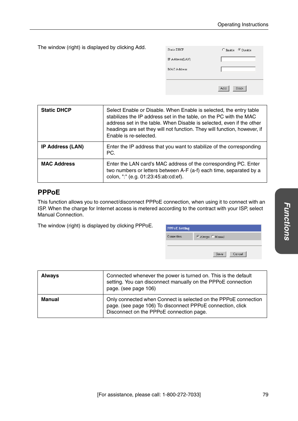 Pppoe, Functio n s | Panasonic BB-HGW700A User Manual | Page 79 / 152