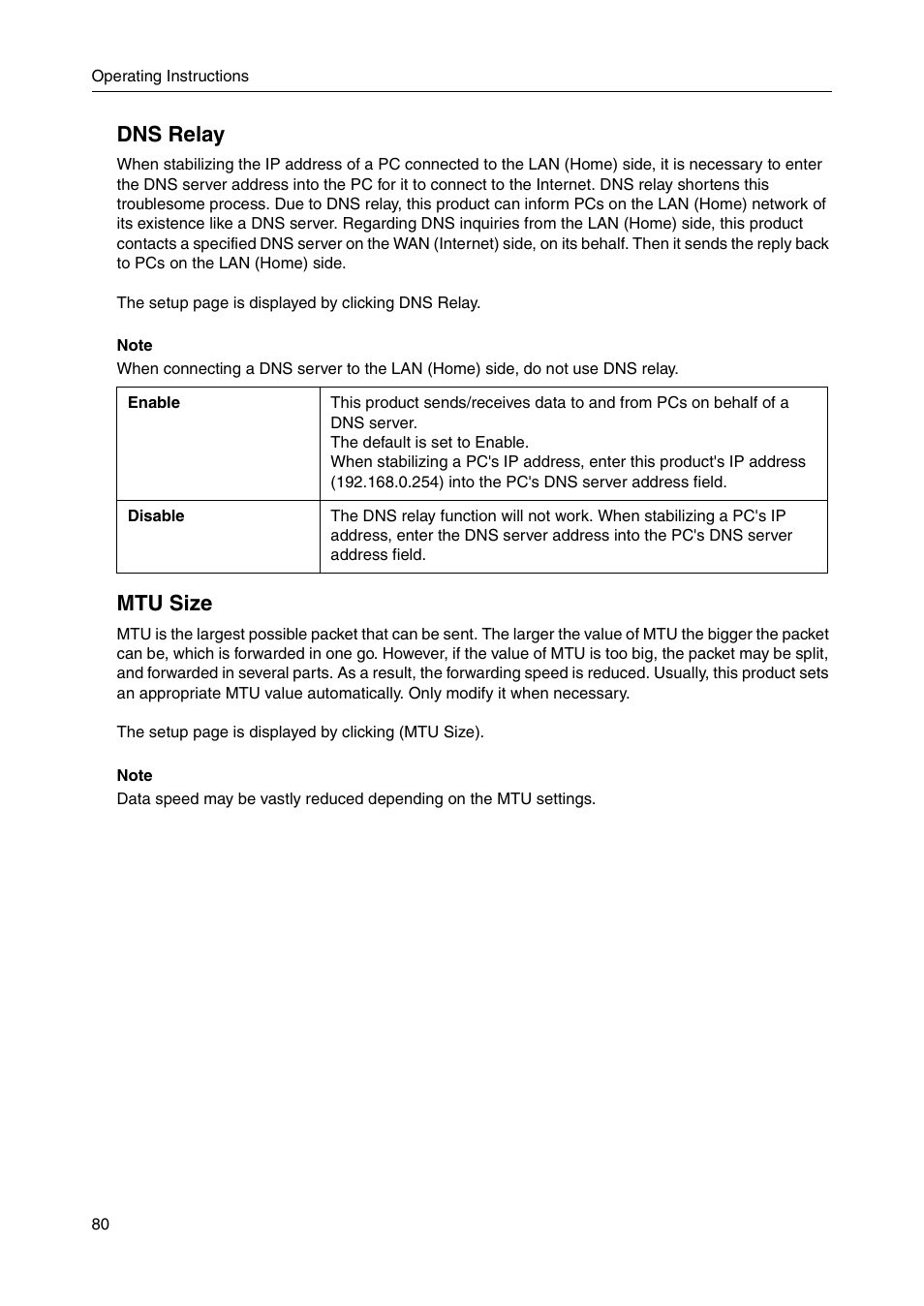 Dns relay, Mtu size | Panasonic BB-HGW700A User Manual | Page 80 / 152