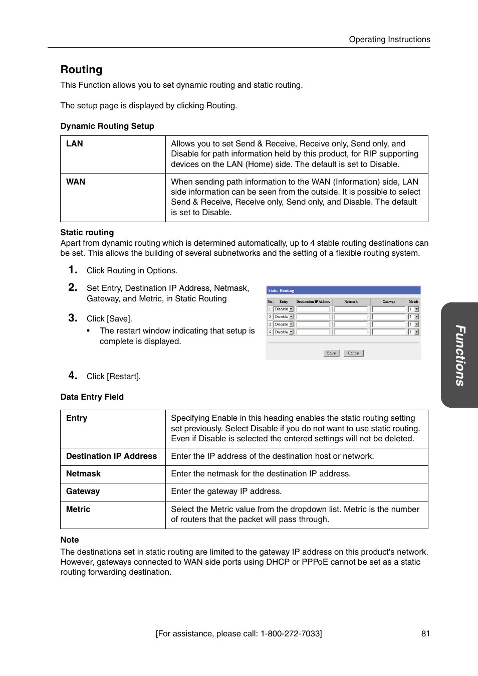 Routing, Functio n s | Panasonic BB-HGW700A User Manual | Page 81 / 152