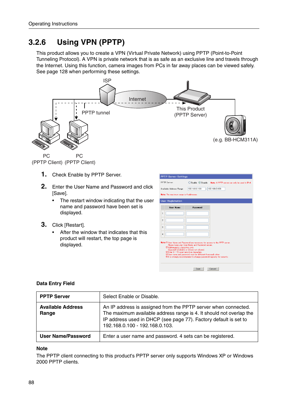 6 using vpn (pptp) | Panasonic BB-HGW700A User Manual | Page 88 / 152