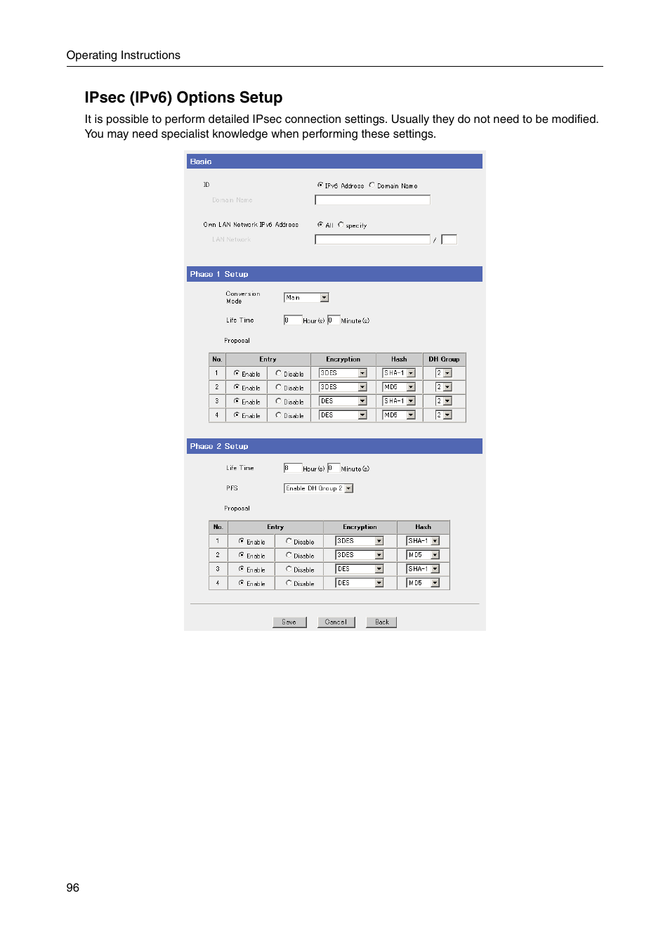 Ipsec (ipv6) options setup | Panasonic BB-HGW700A User Manual | Page 96 / 152