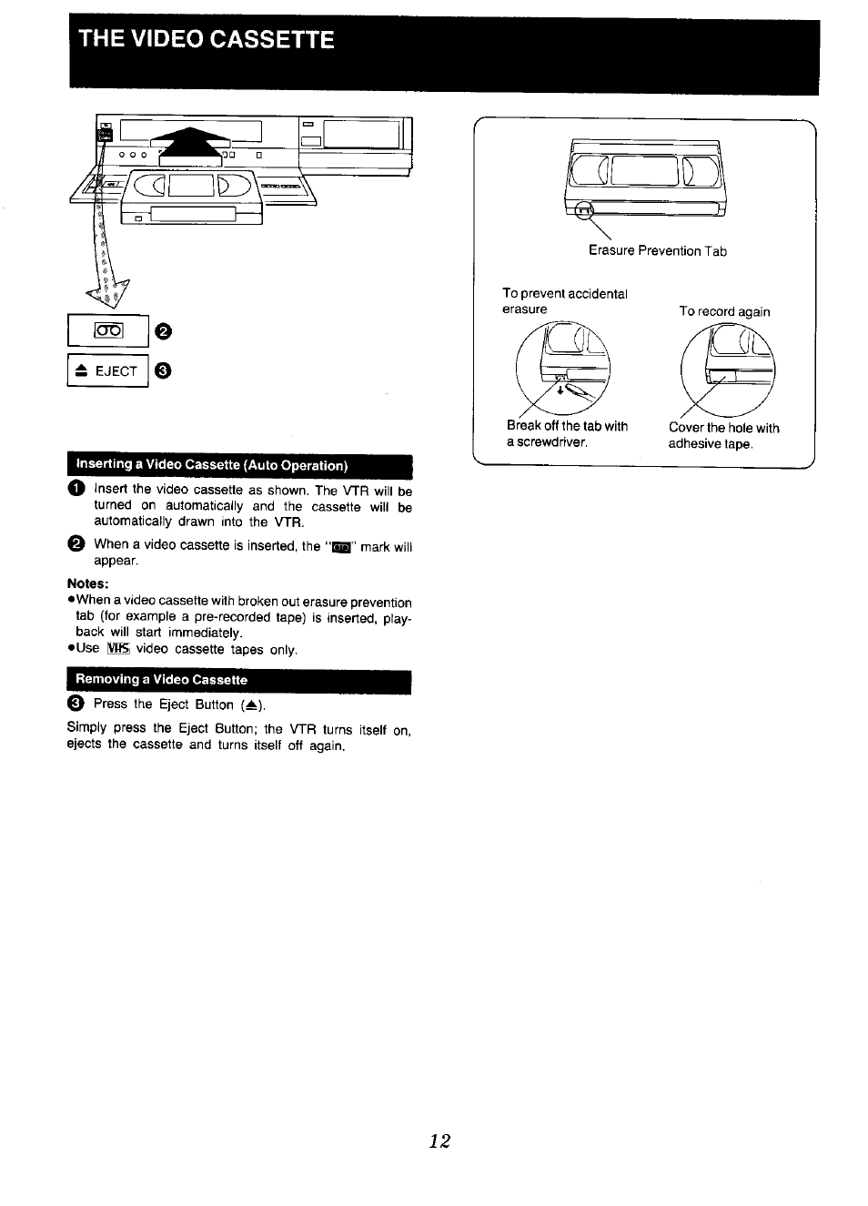 The video cassette | Panasonic NV-D48 Series User Manual | Page 12 / 36