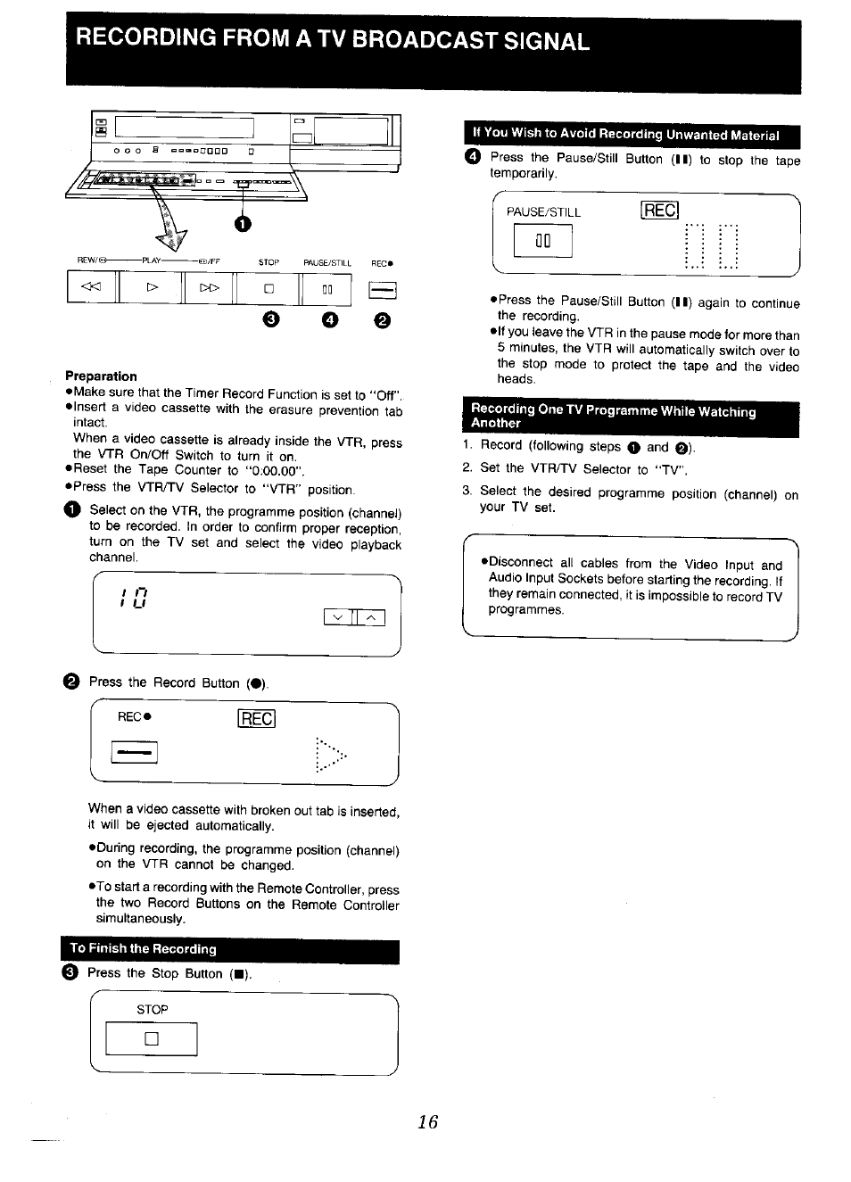Recording from a tv broadcast signal | Panasonic NV-D48 Series User Manual | Page 16 / 36