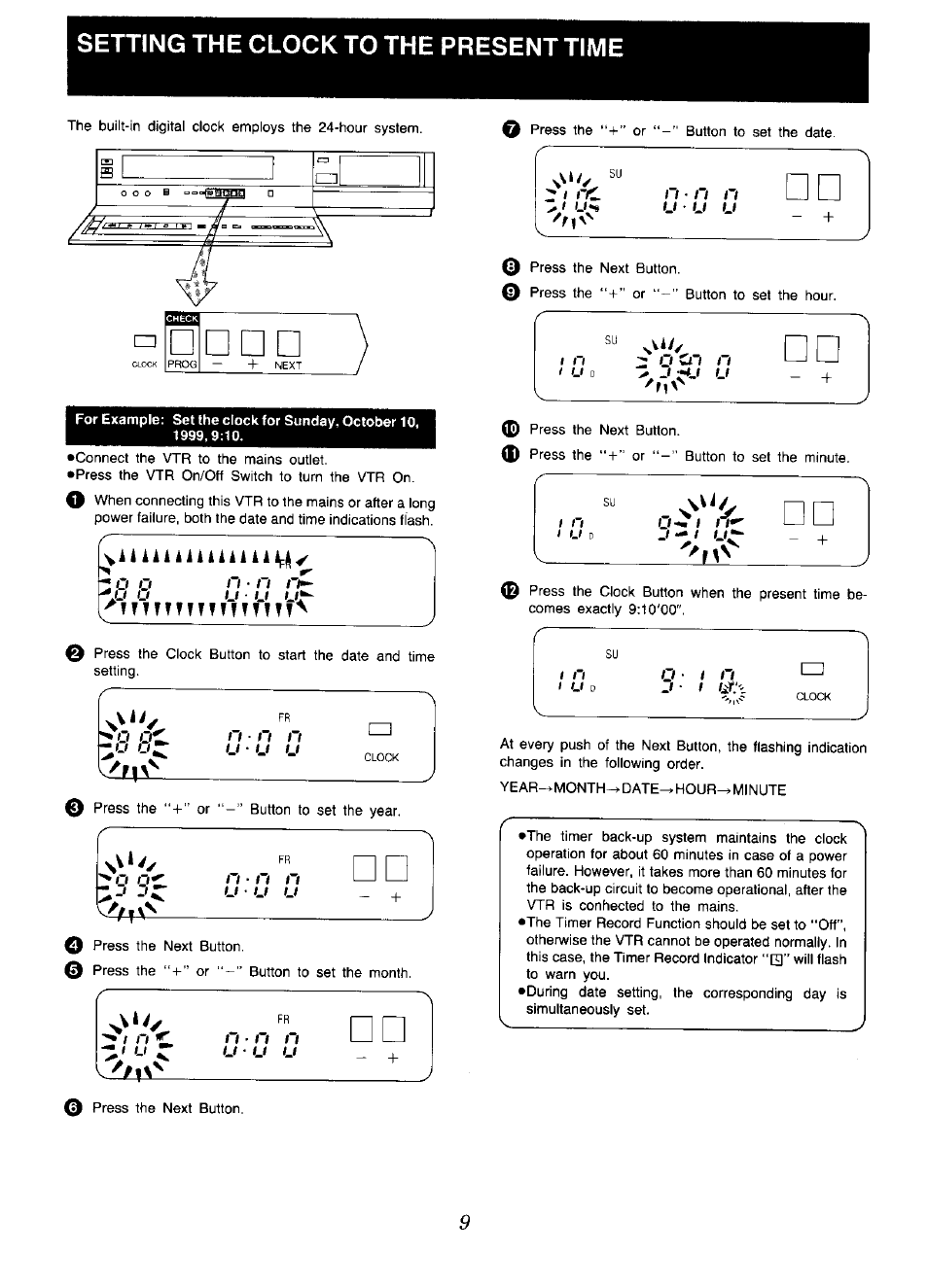 Setting the clock to the present time, Jj u u, T 11 | N ■ n n u, U o i i | Panasonic NV-D48 Series User Manual | Page 9 / 36