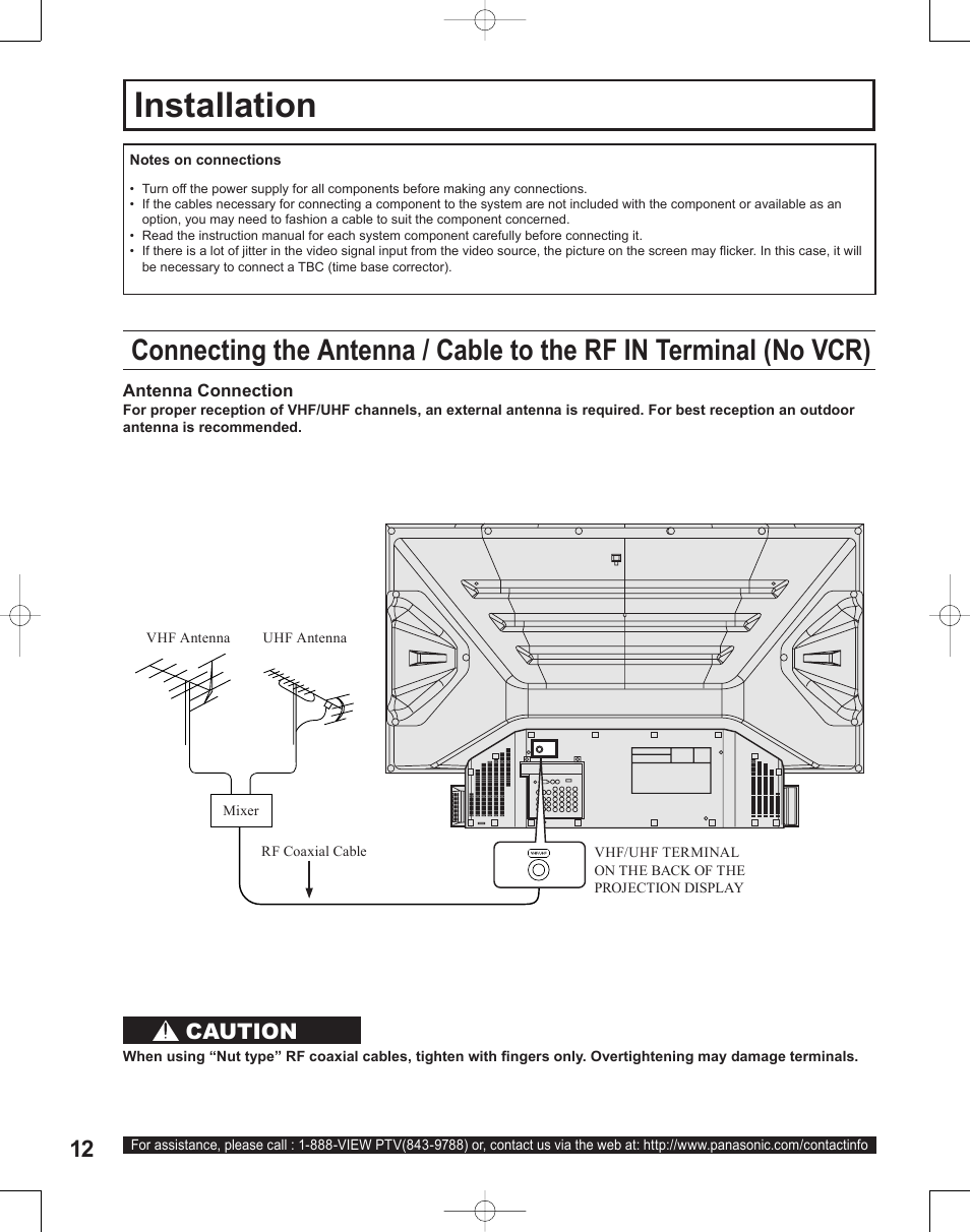 Installation, Caution | Panasonic PT-50LC14 User Manual | Page 12 / 88