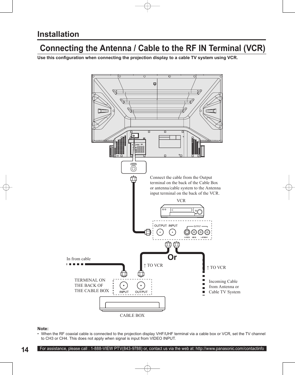 Or installation | Panasonic PT-50LC14 User Manual | Page 14 / 88