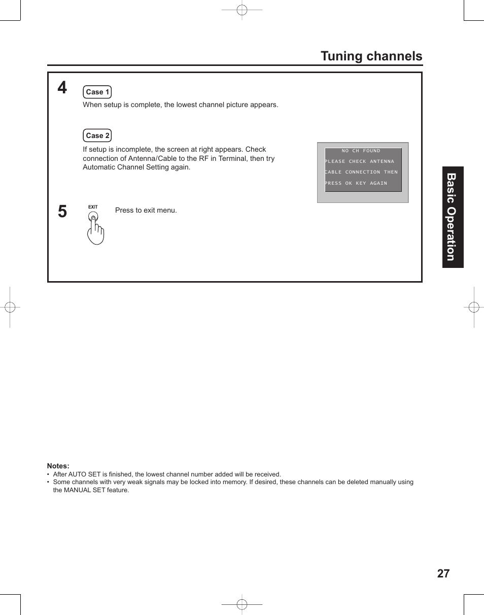 Tuning channels, 27 basic operation | Panasonic PT-50LC14 User Manual | Page 27 / 88