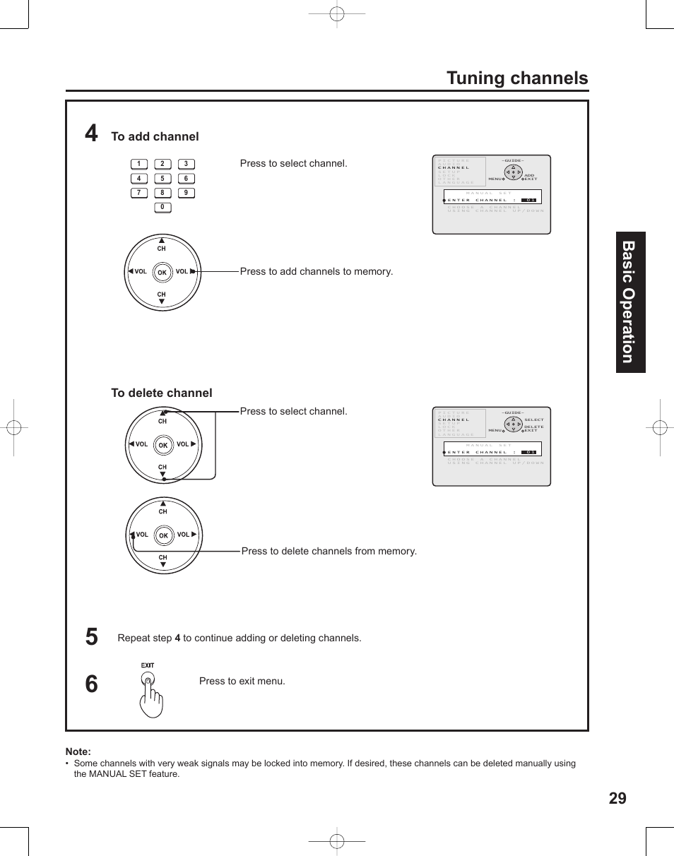 Tuning channels, 29 basic operation | Panasonic PT-50LC14 User Manual | Page 29 / 88