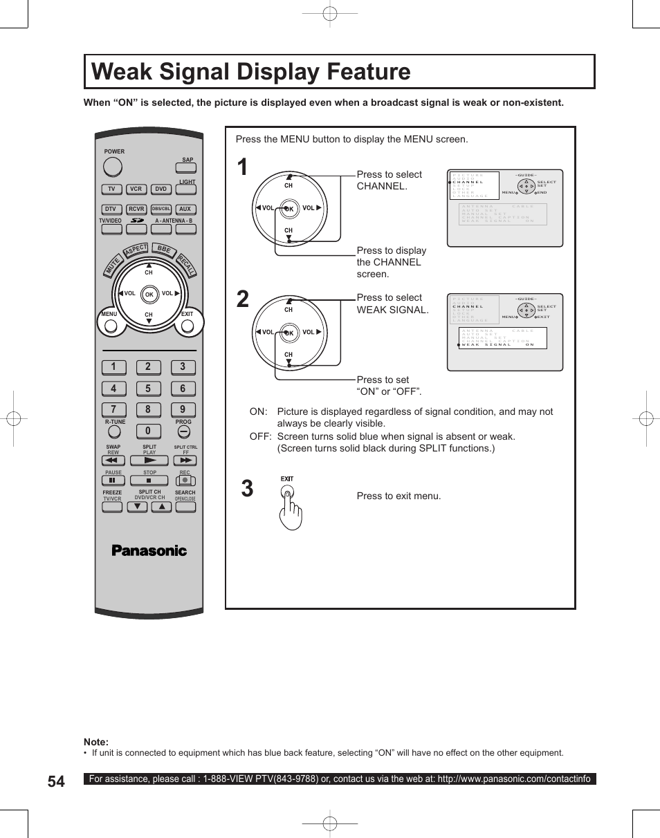 Weak signal display feature | Panasonic PT-50LC14 User Manual | Page 54 / 88