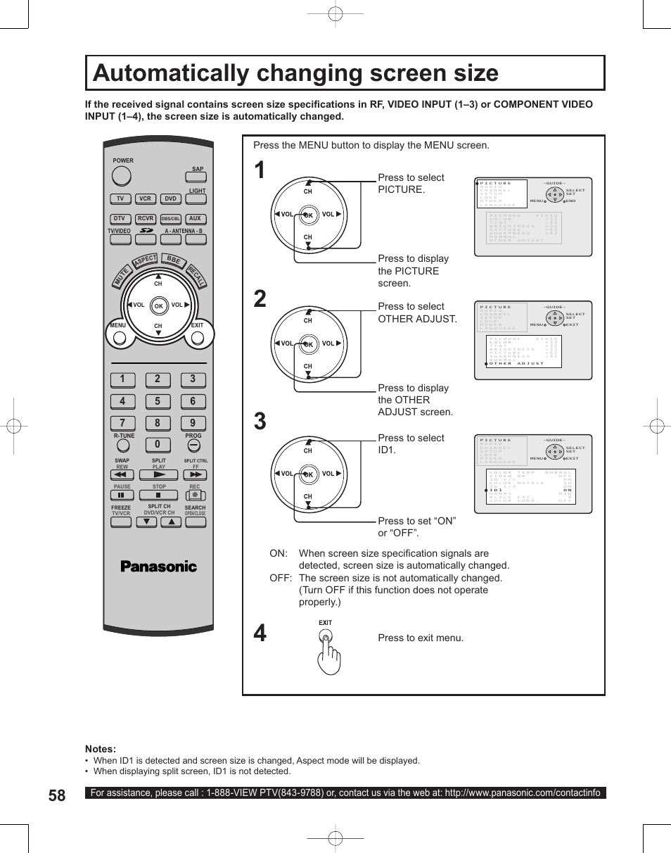 Automatically changing screen size | Panasonic PT-50LC14 User Manual | Page 58 / 88