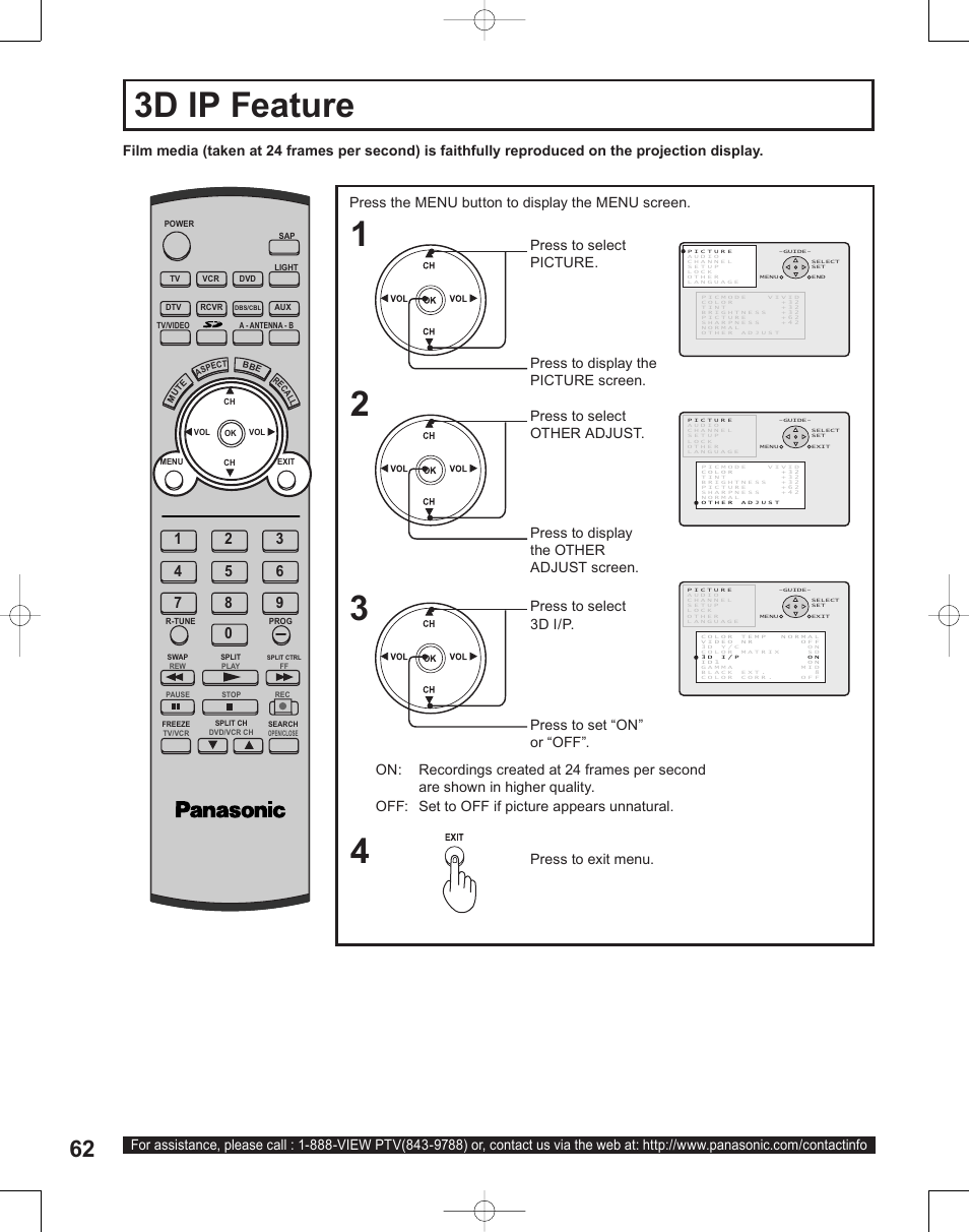 3d ip feature | Panasonic PT-50LC14 User Manual | Page 62 / 88