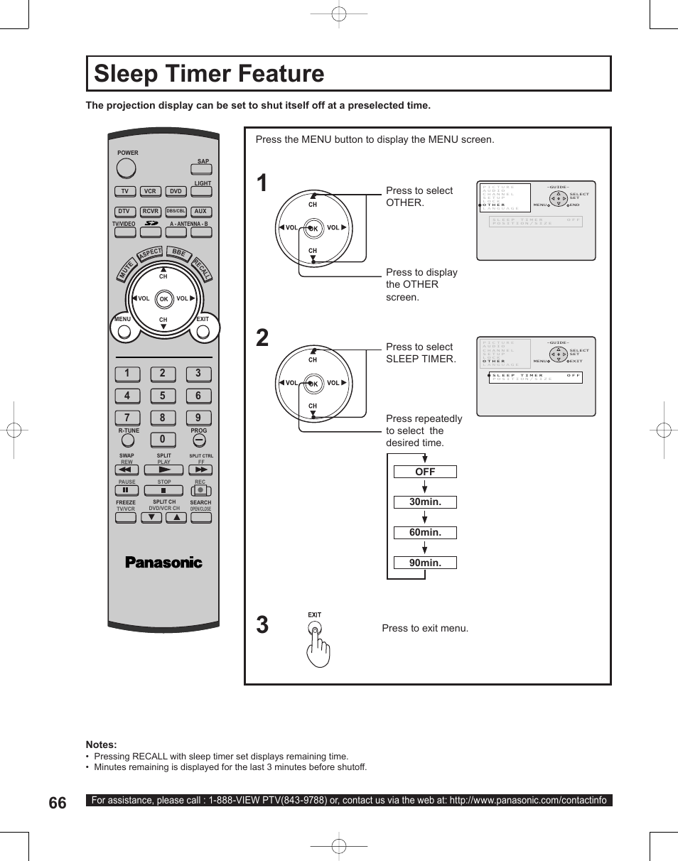 Sleep timer feature | Panasonic PT-50LC14 User Manual | Page 66 / 88