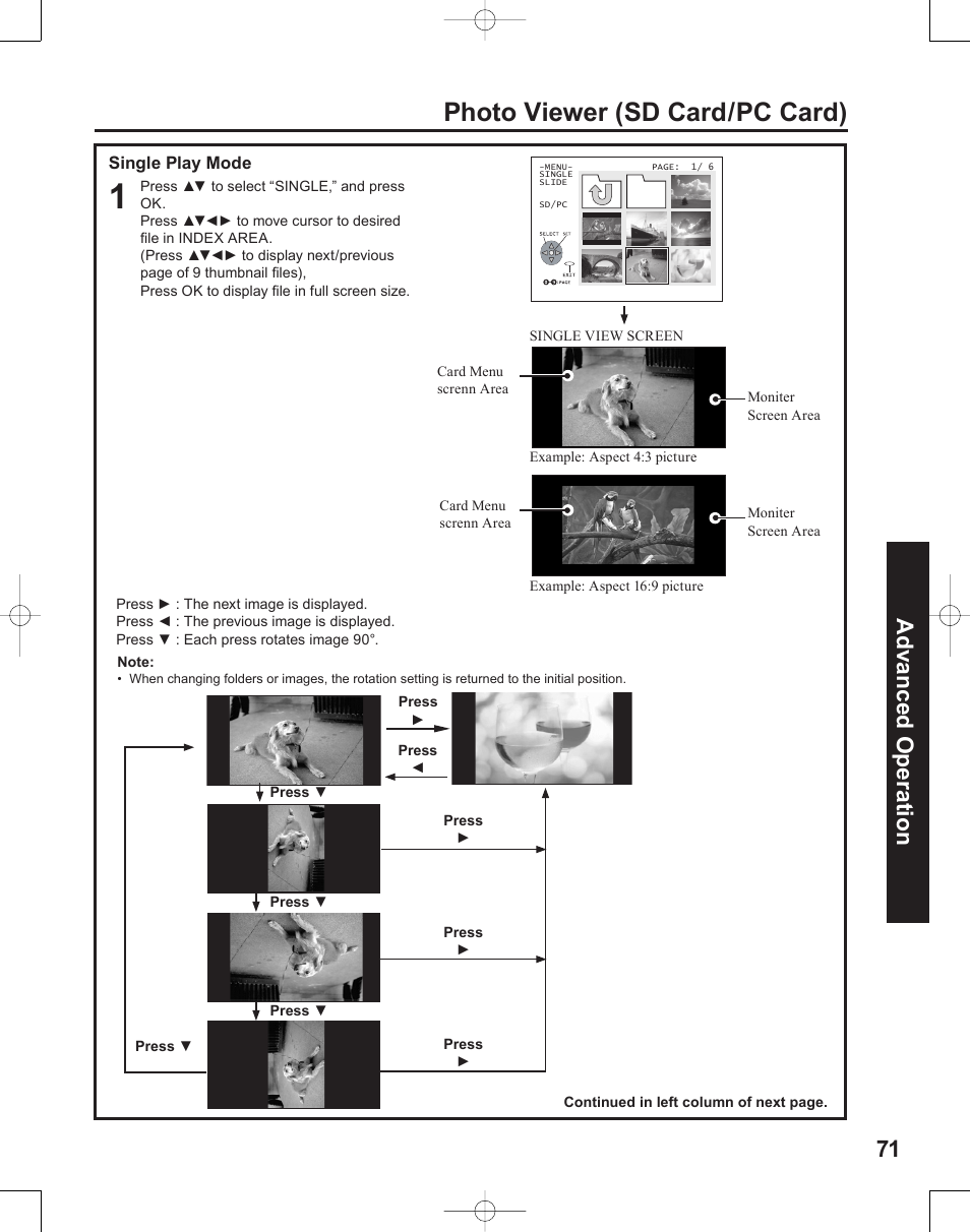 Photo viewer (sd card/pc card), 71 advanced op er a tion | Panasonic PT-50LC14 User Manual | Page 71 / 88