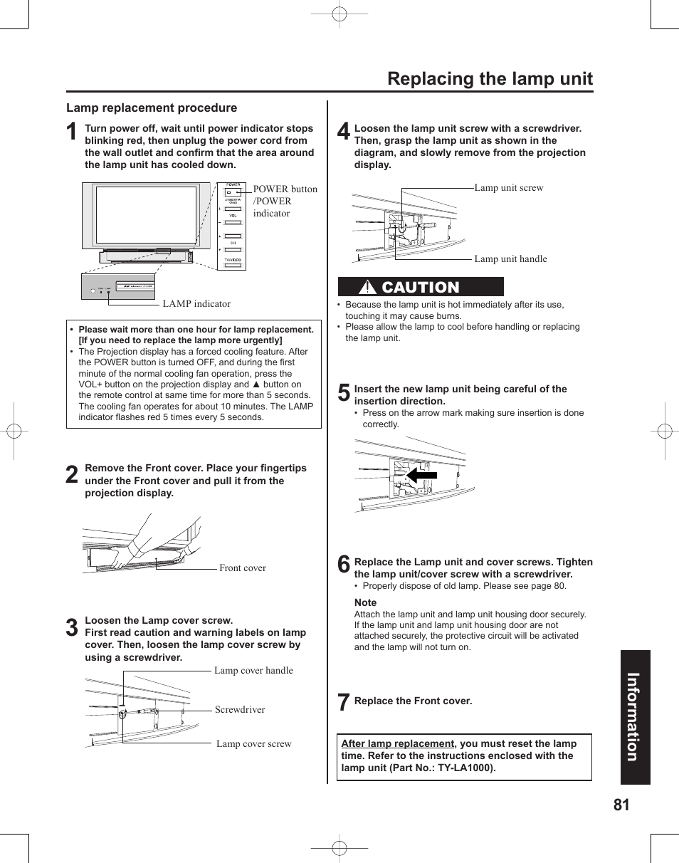 Replacing the lamp unit, 81 information | Panasonic PT-50LC14 User Manual | Page 81 / 88