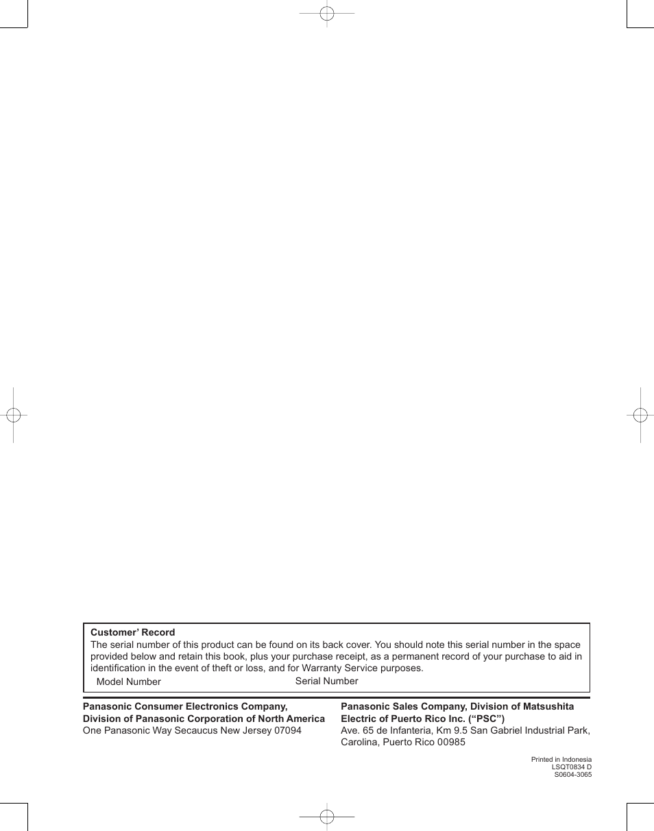 Panasonic PT-50LC14 User Manual | Page 88 / 88