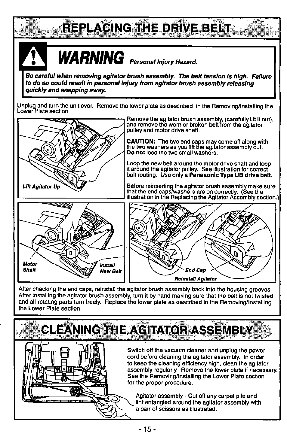 Replacing the drive belt, Awarning | Panasonic MC-V6970 User Manual | Page 15 / 24