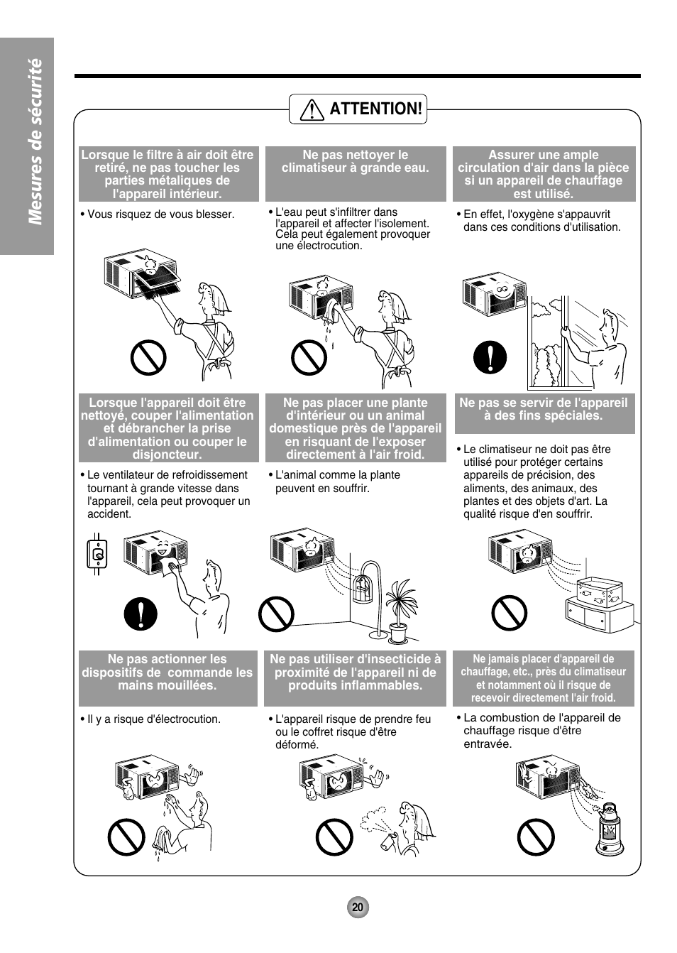 Mesures d e sécurité, Attention | Panasonic CW-XC144HU User Manual | Page 20 / 56
