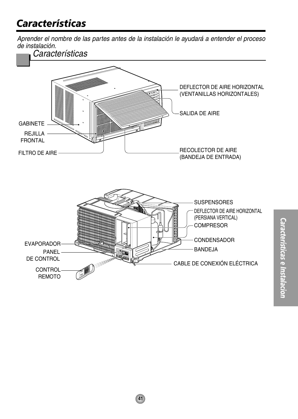 Caracteristicas, Características, Características e instalacion | Panasonic CW-XC144HU User Manual | Page 41 / 56