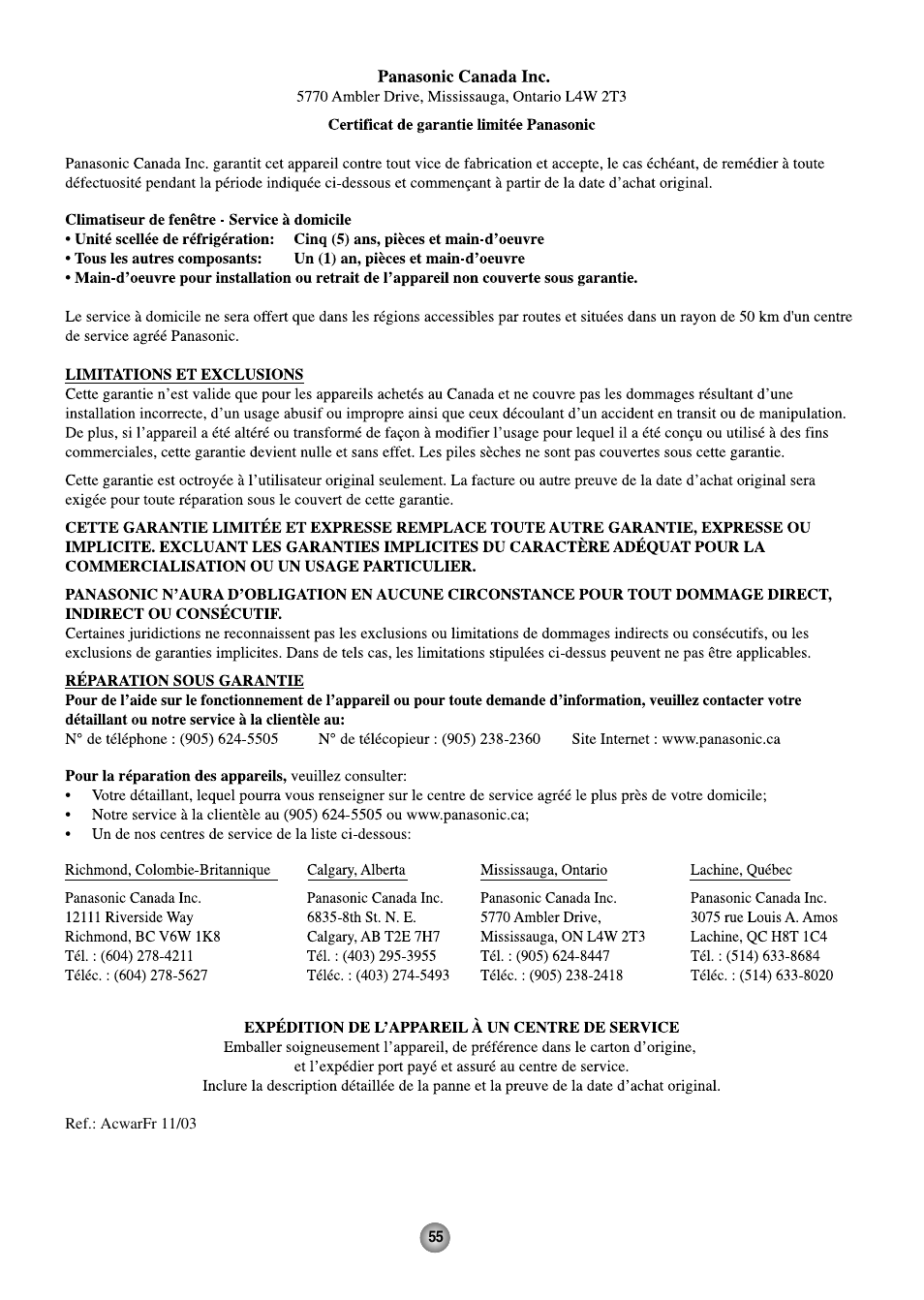 Panasonic CW-XC144HU User Manual | Page 55 / 56