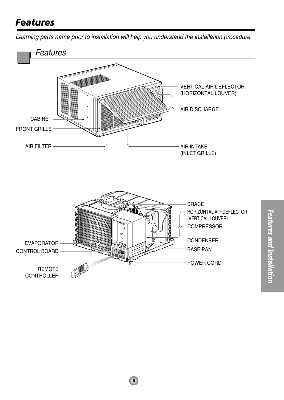 Features, Features and installation | Panasonic CW-XC144HU User Manual | Page 9 / 56