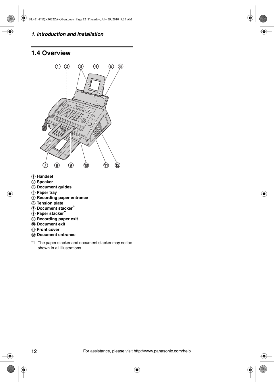 4 overview, Overview, 4 overview | Panasonic KX-FL421 User Manual | Page 12 / 72