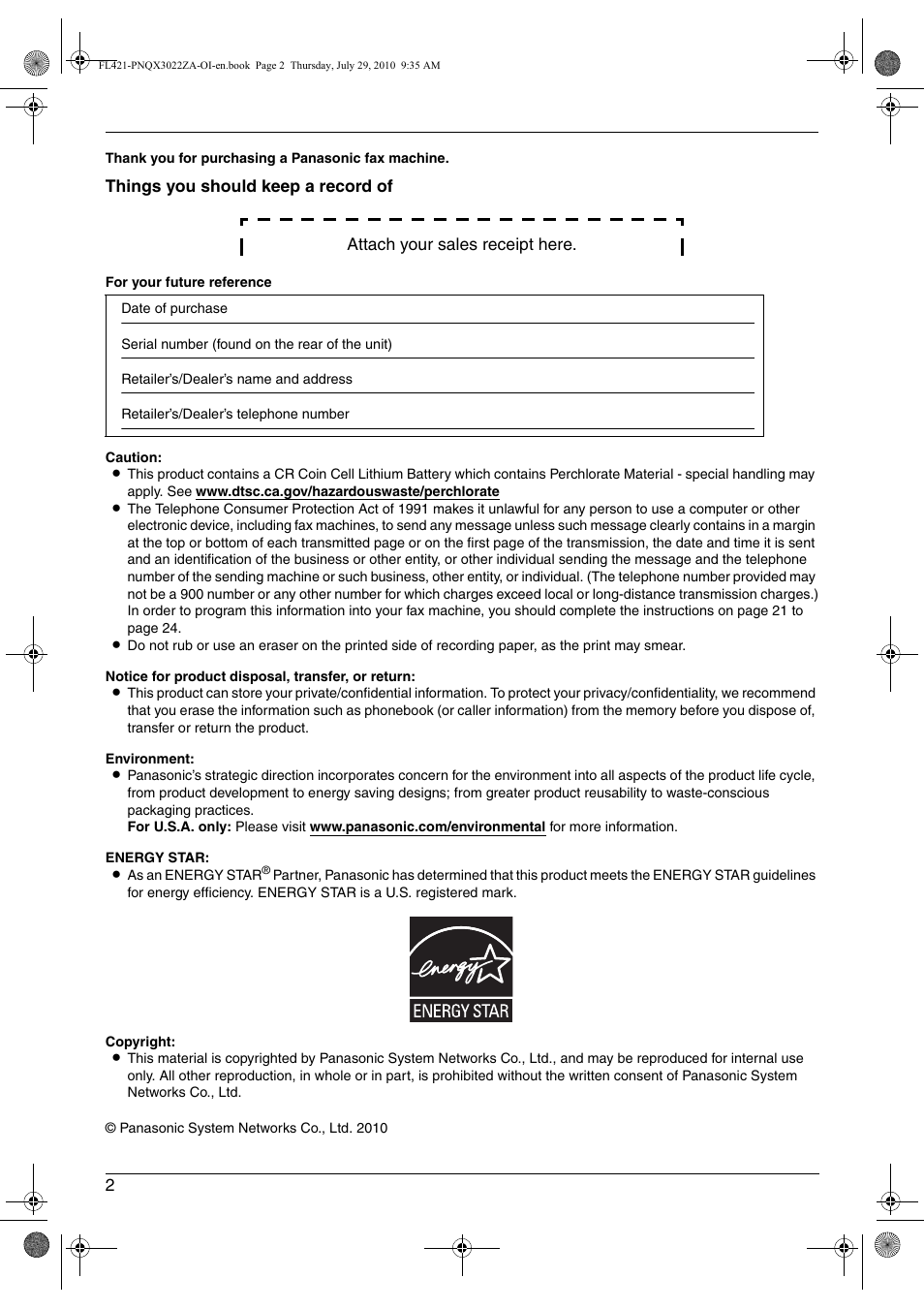 Panasonic KX-FL421 User Manual | Page 2 / 72