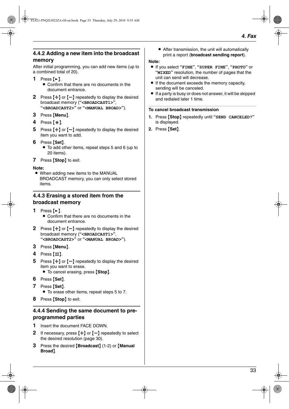 Panasonic KX-FL421 User Manual | Page 33 / 72