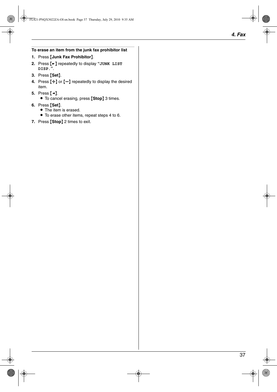 Panasonic KX-FL421 User Manual | Page 37 / 72