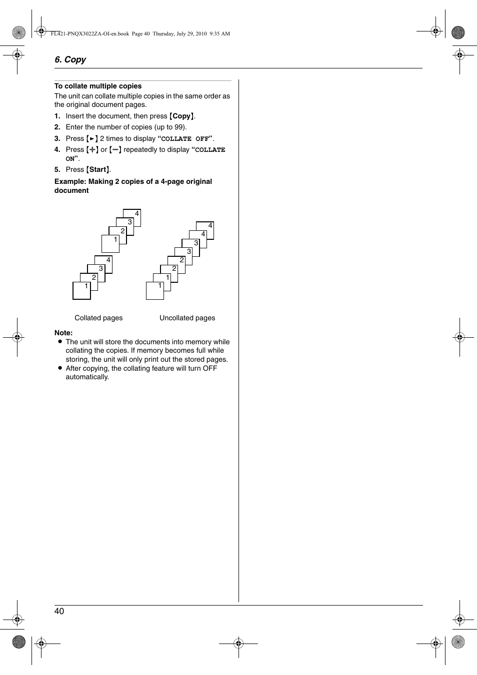 Panasonic KX-FL421 User Manual | Page 40 / 72