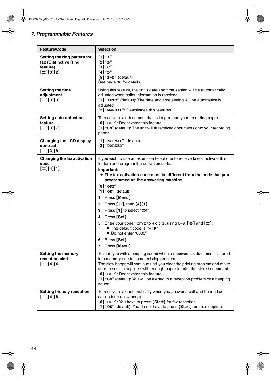 Panasonic KX-FL421 User Manual | Page 44 / 72