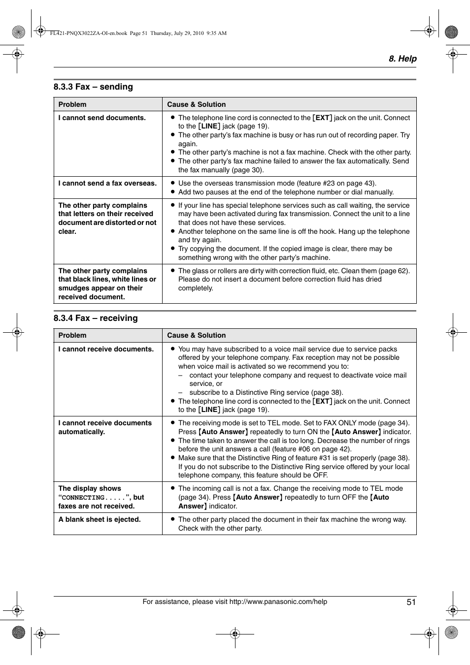 Panasonic KX-FL421 User Manual | Page 51 / 72