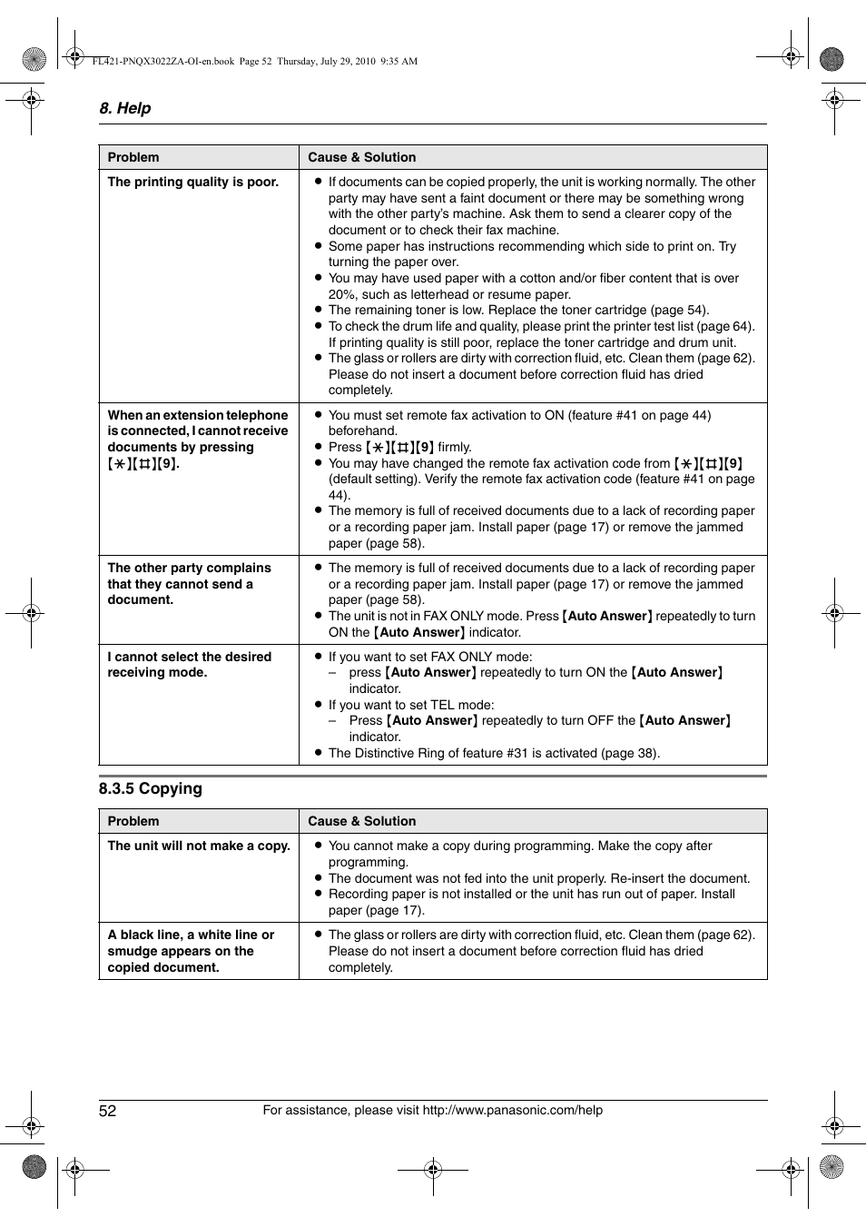 Panasonic KX-FL421 User Manual | Page 52 / 72