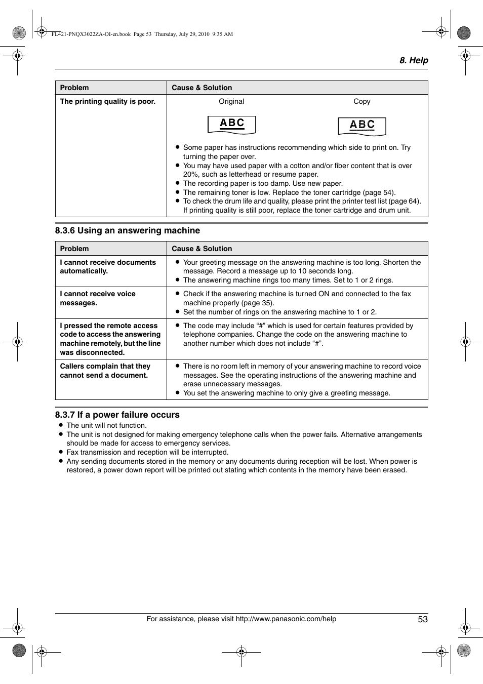 A b c | Panasonic KX-FL421 User Manual | Page 53 / 72